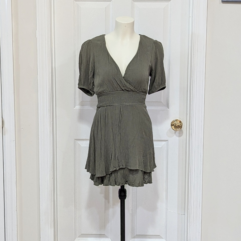 Olive Green V-Neck Dress